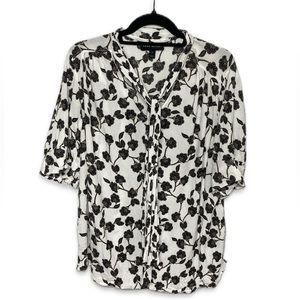 Lane Bryant black & white floral tie-neck blouse